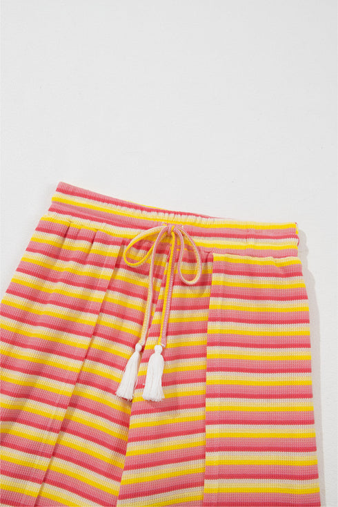 Stripe Rainbow Tee Tasseled String Wide Leg Pants Set